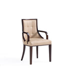 Manhattan Comfort Fifth Avenue 22.5" Traditional Faux Leather and Velvet Upholstered Dining Armchair - Tan-Traditional Dining Armchair for Dining Room Use