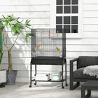 PawHut 51" H Bird Cage with Rolling Stand and Toys - Black-Two large doors and four small doors for easy access 
