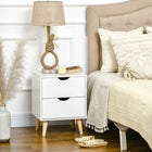 HOMCOM Modern Nightstand with 2 Drawers and Wood Legs - White-Cut-out handles for drawers easy opening