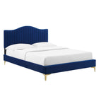 Modway Juniper Channel Tufted Performance Velvet Full Platform Bed with Gold Metal Legs - Navy-Gold Metal Legs With Non-Marking Caps