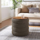 Modway Mezzo Round Boucle Fabric Storage Ottoman - Pebble-Wood Grain Veneer Lid
