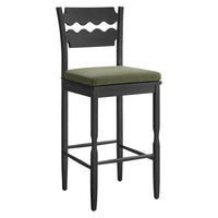 Modway Jax Oak Wood Bar Stool With Wavy Razor Back and Cushion - Black Sage-Solid Oak Bar Stool