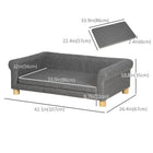 PawHut Modern Pet Sofa Bed with Removable Seat Cushion - Dark Grey-Material: Faux Linen, Sponge, Birch Leg 