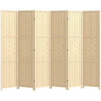 HOMCOM 6-Panel Bamboo Wave Freestanding Room Divider for Indoor Bedroom Office - Natural Wood-Great for creating a personal space or dividing up large rooms
