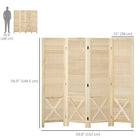 HOMCOM 4 Panel Freestanding Room Divider with Pegboard Display for Home Office - Natural Wood-Dual-direction hinges let you angle the divider freely and fold it compactly for storage 

