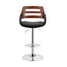Armen Living Karter Adjustable Height Bar Stool in Black Faux Leather & Walnut Wood with Chrome Base-19" L x 20" W x 35-43" H