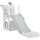Qaba Indoor Kids 4-in-1 Toddler Slide Basketball Hoop, Climber, Telescope and Storage Basket - Grey-4-in-1 design offers slide, hoop, telescope and climber 
