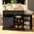 HOMCOM 10 Gallon Farmhouse Tilt Out Garbage Sideboard Buffet Cabinet with Spice Rack & Drawers - Black-Spacious top great for extensive food preparation activities