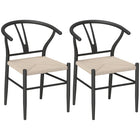 HOMCOM Weave Dining Chairs with Hemp Seat for Kitchen - Black - Set of 2-Set of two dining chairs facilitates easy coordination and setup