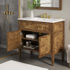 Modway Elysian 36" Wood Bathroom Vanity - White/Brown-Concealed Kitchen Hinges