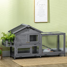 PawHut Wooden Rabbit Hutch with Openable Roof and Storage Box - Dark Grey-Side storage box included 