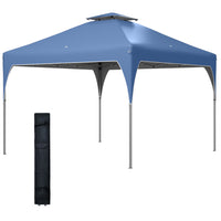Outsunny 10 ft W x 10 ft L Pop Up Canopy with 2 Tier Vented Roof Carrying Bag - Blue-Ideal for weddings, outdoors parties and more