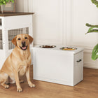 PawHut Elevated Large Dog Bowls with Storage - White-With hollow handles on the sides, you can move the feeder easily 
