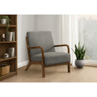 Monarch Specialties Upholstered 34"H Mid-Century Modern Accent Chair With Walnut Solid Wood Legs - Grey Fabric-Generous foam cushioning, a gently angled back, and supportive arms provide a comfortable seating experience suited to reading, conversation, or quiet relaxation.