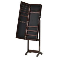 HOMCOM Mirror Jewelry Cabinet - 18.4" L x 14.4" W x 59.6" H - Brown-MDF frame for everyday strength and durability 