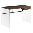 Monarch Specialties 7444 48" Computer Desk - Brown Reclaimed Wood/ Glass Panels-Modern, tempered glass frame of the office desk and computer desk gives a contemporary look while remaining sturdy