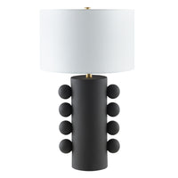 Hudson&Canal Jurrah 27" Tall Ceramic Table Lamp with Fabric Shade - Matte Black/White-Modern design for your living room, workspace, or bed side table
