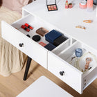 HOMCOM Vanity Desk with Stool - 31.5" L x 16.5" W x 51.6" H - White/Black-Vanity stool with solid wood legs gives you a comfortable sitting experience 