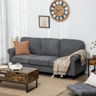 HOMCOM Modern 3-Seater Linen Sofa Couch with Rubberwood Legs - Grey-Turned legs, studded trim, and rolled arms add a touch of high-end taste to your home 