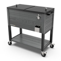 Permasteel 80 qt Wood Grain Rolling Patio Cooler with Divider - Grey-Spacious 80 quart capacity provides generous storage for up to 110 12oz cans, plus ice