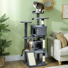 PawHut 54" Cat Tree Tower with Scratching Posts and Condos - Dark Grey-Includes scratching posts and ramp for natural clawing instincts 