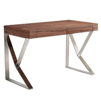 Plata Import Mac Desk Office Desk Writing Desk Wood Veneer With Stainless Steel Legs - Brown-Writing desk