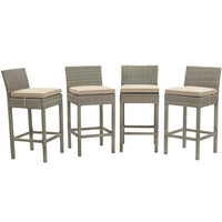 Modway Conduit Outdoor Patio Wicker Rattan Bar Stool - Light Gray Beige - Set of 4-Modern Outdoor Bar Stool