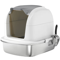 PawHut Large Stainless Steel Cat Litter Box with Lid Scoop-Smooth 201 stainless steel resists stains and odours for effortless daily cleaning 