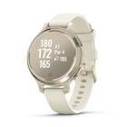 Garmin Lily 2 Active Lunar Fitness Tracker Smartwatch - Gold with Bone Silicone Band-Head out with peace of mind with safety and tracking features, including LiveTrack plus incident detection (during select activities) and Assistance, both of which send a message with your live location to emergency contacts when paired with your compatible smartphone; requires setup and your smartphone to be in an area with network coverage where data connectivity is available