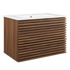 Modway Render 30" Wall-Mount Bathroom Vanity - Walnut/White-Mid-Century Modern Vanity