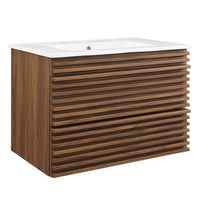 Modway Render 30" Wall-Mount Bathroom Vanity - Walnut/White-Mid-Century Modern Vanity
