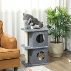 PawHut 31.5" Cat Tower with Two Condos - Grey-Two spacious condos with dual doors provide a secure, private retreat 