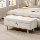 HOMCOM Lift-Up Lid Storage Ottoman Footrest with Wood Legs - Cream White-Robust solid wood frame and legs support up to 484 lb. (220 kg) safely;