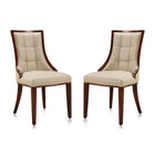 Manhattan Comfort Fifth Avenue 18.5" Traditional Faux Leather Upholstered Dining Chair - Cream and Walnut - Set of 2-Traditional Dining Chair for Dining Room Use. Set of 2