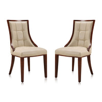 Manhattan Comfort Fifth Avenue 18.5" Traditional Faux Leather Upholstered Dining Chair - Cream and Walnut - Set of 2-Traditional Dining Chair for Dining Room Use. Set of 2