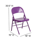 Flash Furniture HERCULES ColourBURST Series Impulsive Purple Triple Braced & Double-Hinged Metal Folding Chair-Riveted Steel Components