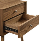 Modway Ember Wood Nightstand With USB Ports - Walnut-Four Tapered Wood Legs
