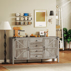 HOMCOM Farmhouse 59.2" L Sideboard Buffet Cabinet with Thick Top - Grey Wash-Classic barn doors, black metal accents and vintage handles add farmhouse charm