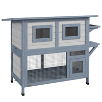 PawHut 2-Tier Outdoor Cat House with Escape Door and Weatherproof Roof - Grey-Two-tier design offers varied spaces for cat relaxation and play 