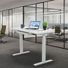 Motionwise M2 Series 48"W Electric Sit-Stand Desk with Dual Motors and Pull-Out Drawer - White-Durable 1-Inch Wood Top: Engineered from wood (particle board) with a 1” thickness, ensuring long-lasting durability and an elegant workspace aesthetic.