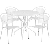 35.25'' Round White Indoor-Outdoor Steel Patio Table Set with 4 Round Back Chairs [CO-35RD-03CHR4-WH-GG]-Set Includes Table and 4 Chairs