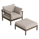 Modway Eleni 2-Piece Outdoor Teak Wood Armchair and Ottoman Set - Weathered Grey Pebble-Lounge Armchair