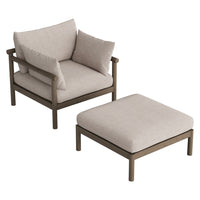 Modway Eleni 2-Piece Outdoor Teak Wood Armchair and Ottoman Set - Weathered Grey Pebble-Lounge Armchair