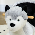 Qaba Kids Plush Husky Rocking Horse - Grey-Wood frame and stable base provide safe rocking 