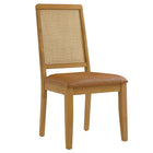 Modway Arlo Vegan Leather Upholstered Faux Rattan and Wood Dining Side Chairs - Natural/Tan - 2 Pack-Non-Marking Foot Glides