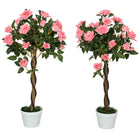 Outsunny 3' Artificial Rose Tree - Pink - 2 Pack-Two-piece artificial tree set adds double the greenery 