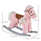 Qaba Kids Plush Rocking Horse with Wooden Rockers - Pink-Strengthens the core muscles and arms, also helps to improve balance 