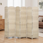 HOMCOM 6 Panel Hand-Woven Freestanding Room Divider for Home Office Bedroom - Light Oak-Materials: Polypropylene, Pine Wood 
