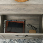 HOMCOM Farmhouse Coffee Table with Drawer and Storage Shelf for Living Room - Grey-P2 grade particleboard, thick tabletop, and legs make it stable