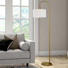 Hudson&Canal Veronica Arc Floor Lamp with Fabric Shade - Antique Brass/White-Handcrafted antique brass finish is applied to the round metal base